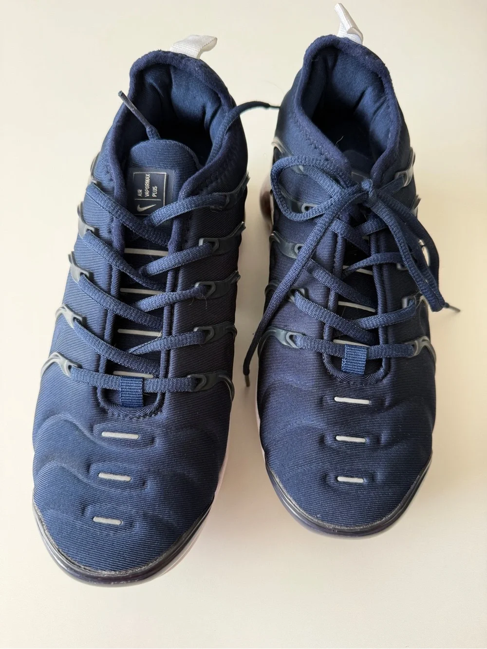 Nike Air VaporMax Plus Midnight Navy & White Mens Lace-Up Sneakers- Size 7